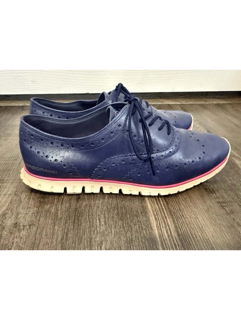 Cole Haan Zerogrand Navy Blue Leather Wingtip Oxford Shoes W24574 Womens Sz 7.5